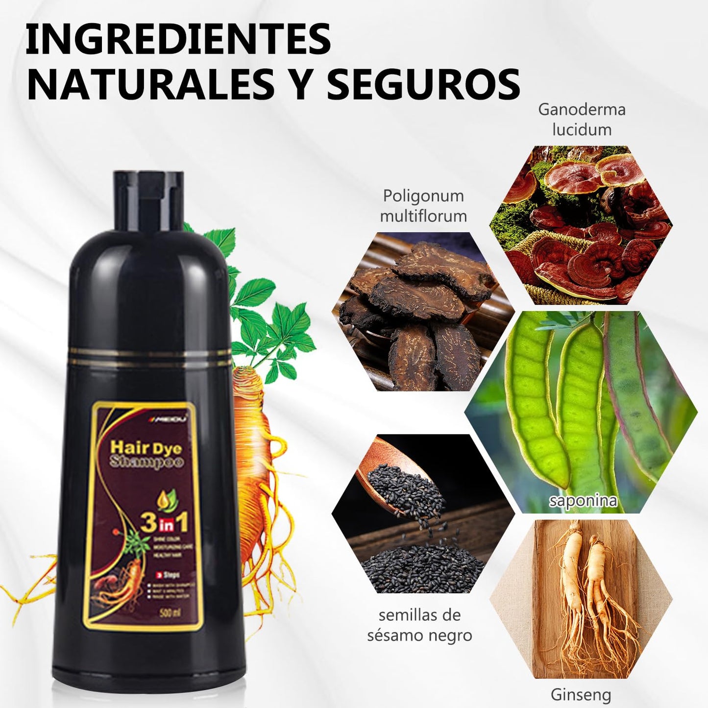 Champú Instant Hair Color para Cabello,Champú para Teñir el Cabello, Champú Tinte Instantáneo 3 En 1,Coloración a Base de Hierbas en Minutos para Mujeres y HombresChampú para Teñir el Cabello (Café)