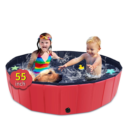 CACSPS - Piscina plegable para perros, piscina infantil de 55 x 12 pulgadas con plástico duro, tina antideslizante para patio trasero al aire última intervensión, piscina plegable para perros,
