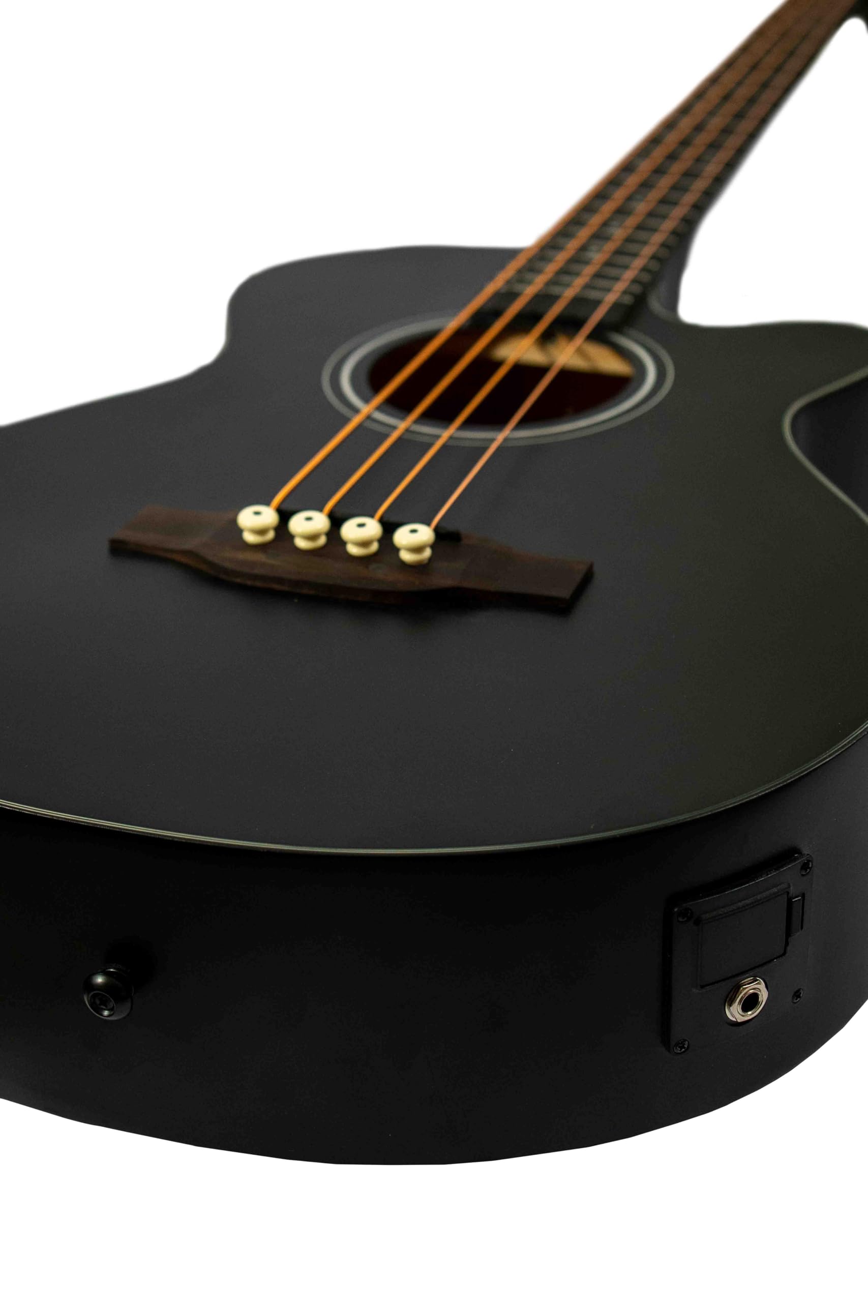 BAMBOO, Bajo Electroacústico Negro Escala Larga de 40 pulgadas, con funda, madera Linden y ecualizador de 3 bandas, control de volumen y afinador cromático. Tapa, aros y fondo de Linden.
