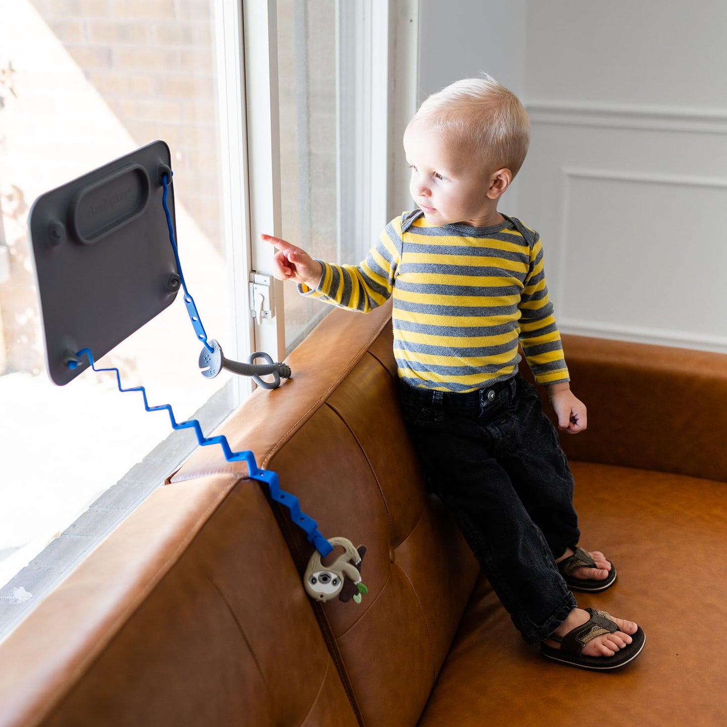 Busy Baby Toy Bungee for Baby Toys - Dishwasher Safe Toy Straps for Baby - Made with 100% Food-Grade Silicone - Pewter