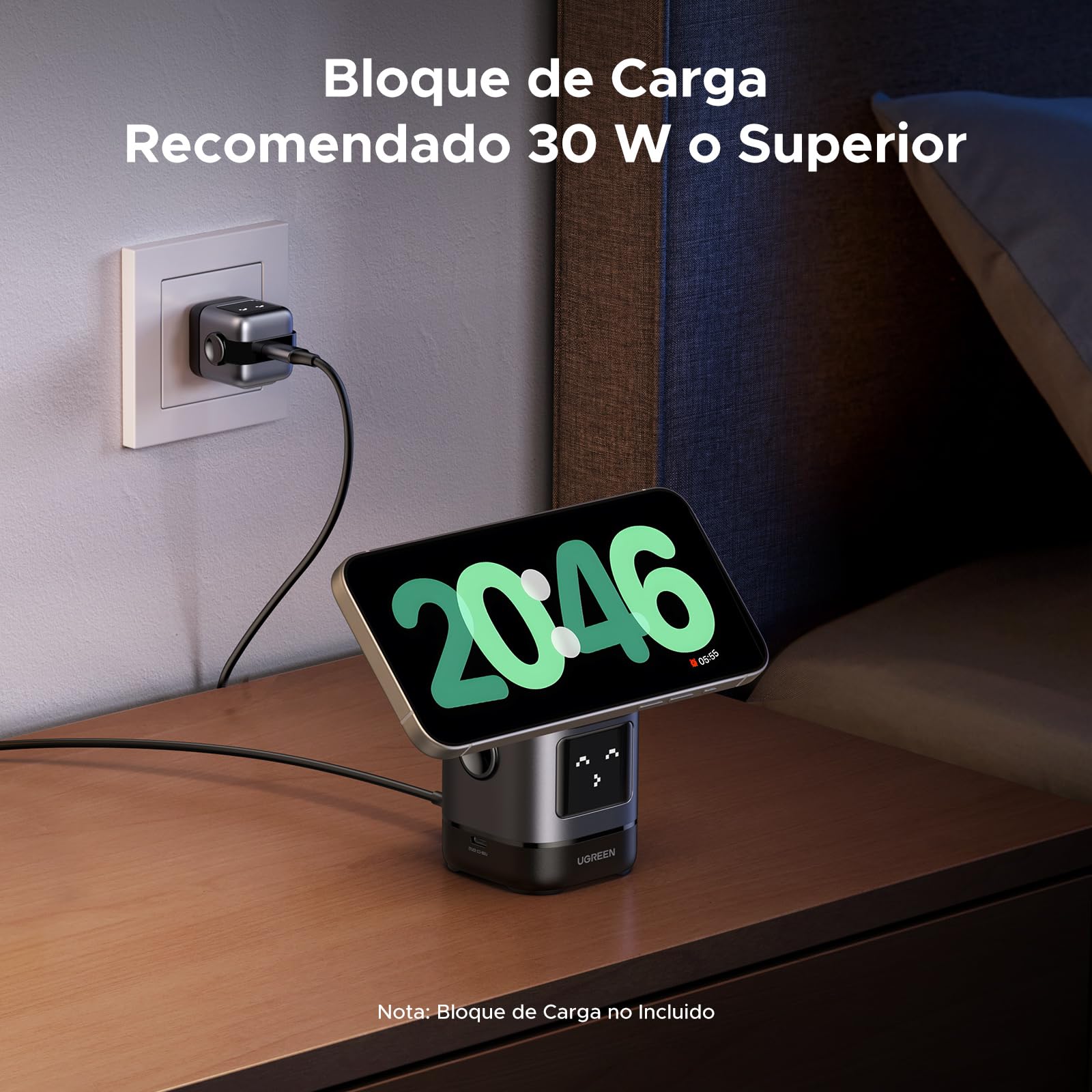 UGREEN UNO Cargador Inalámbrico 2 en 1 15W Qi2 Certificado, Carga Inalámbrica Magnético Compatible con iPhone 16/15/14/13/12, AirPods 2/3, Soporte Cargable Ajustable en Ángulo Con Emoji de Inteligente