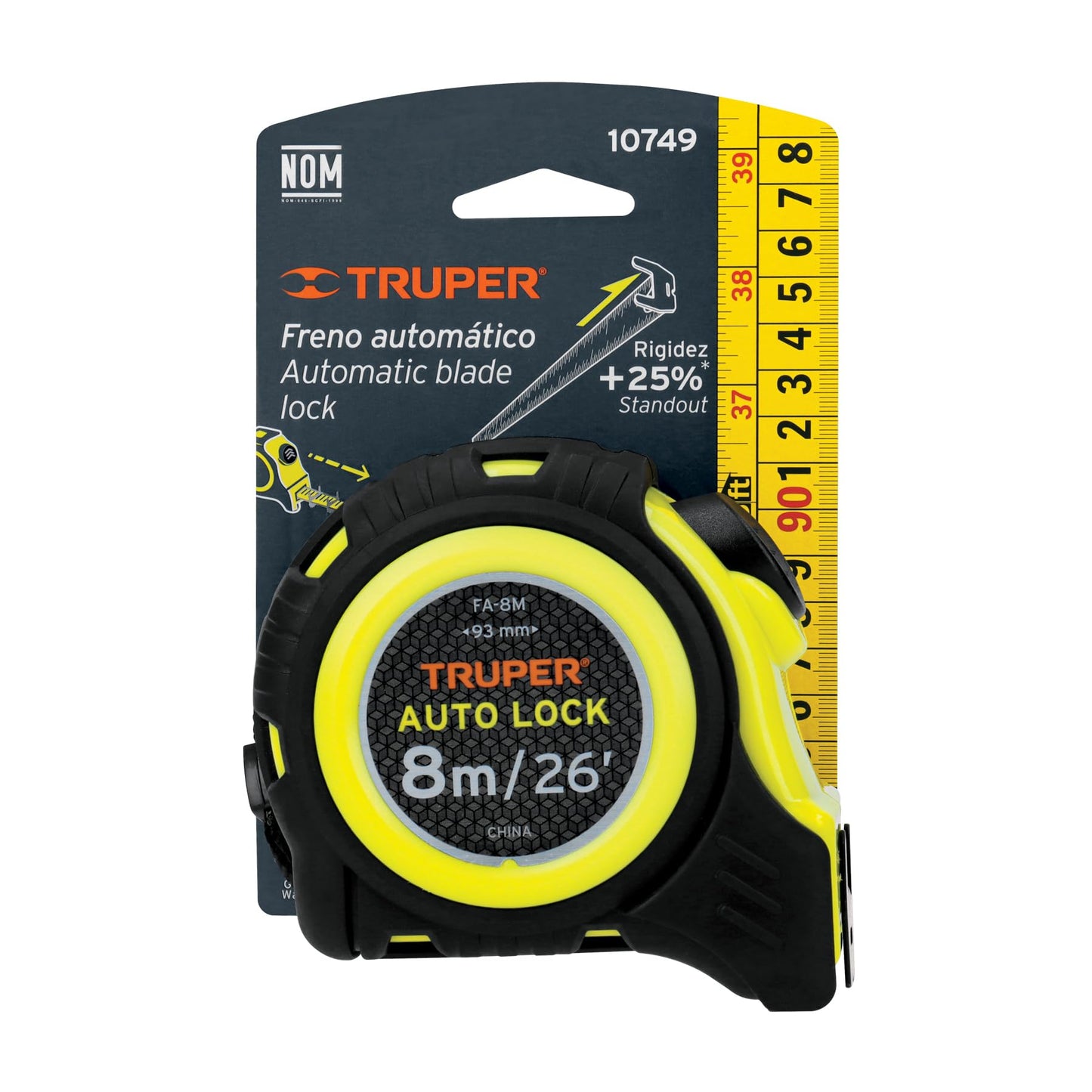 Flexómetro Truper Auto-Lock Gris Impactos 8 m Cinta 25 mm