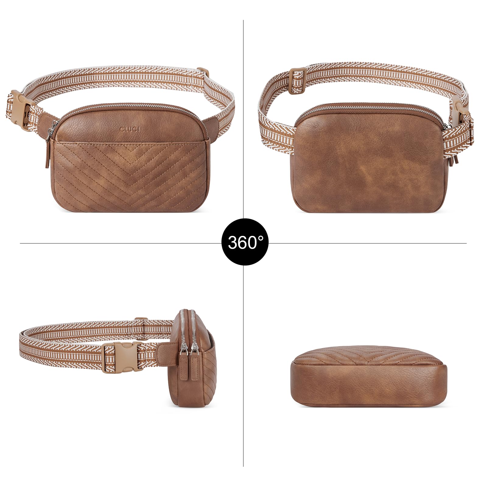 CLUCI - Riñonera para mujer, mini bolso cruzado en todas partes, correa ajustable, piel vegana, riñonera para mujer, A-2 café, Una talla