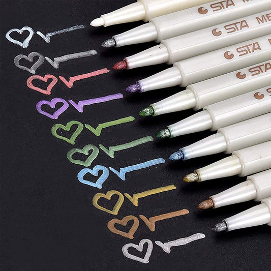 Jilsocne Rotuladores Metálicos 10 Piezas, Marcador Metálico, Rotuladores de Pintura Bolígrafo de Metal para Pintar en Hojas de Color Negro, Scrapbooking, Roca, Álbumes de Recortes, Cerámica y Taza