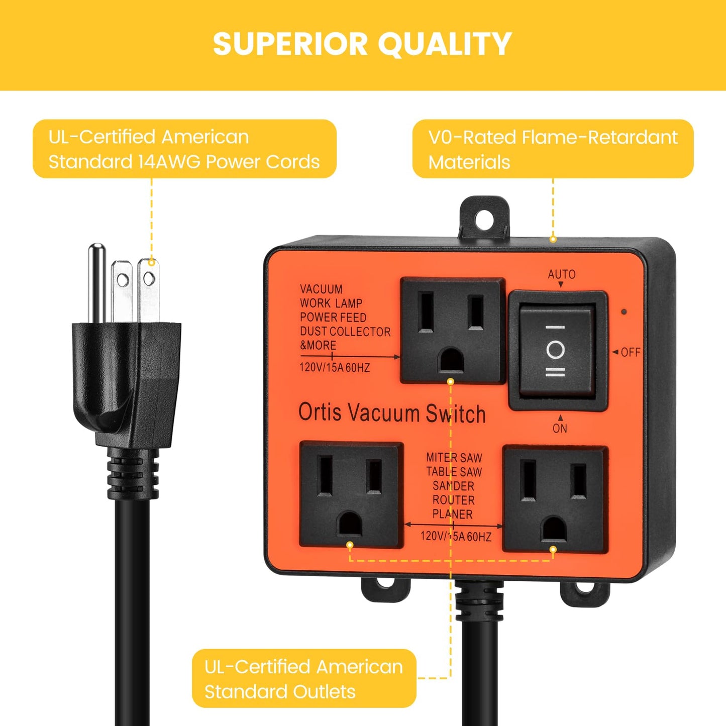 Interruptor de aspiradora automático, interruptor de aspiradora Ortis para más herramientas eléctricas, retarda el encendido y apagado del aspiradora para evitar sobrecarga y disparos del circuito,