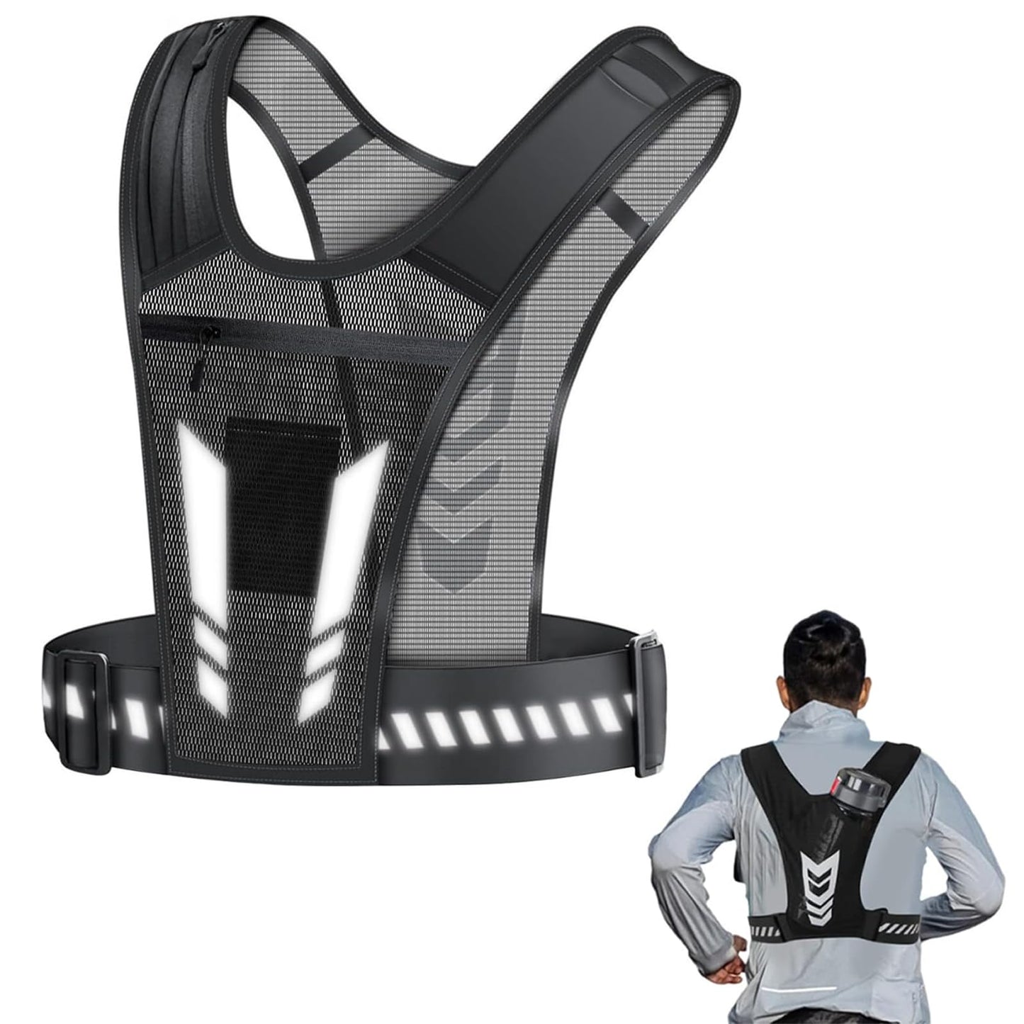 Chaleco para Correr con Bolsillo, Gran Capacidad para Botella de Agua, Teléfono, Llaves y Auriculares, Diseño de Banda Reflectante, Ligero y Transpirable para Correr, Ciclismo, Gimnasio.