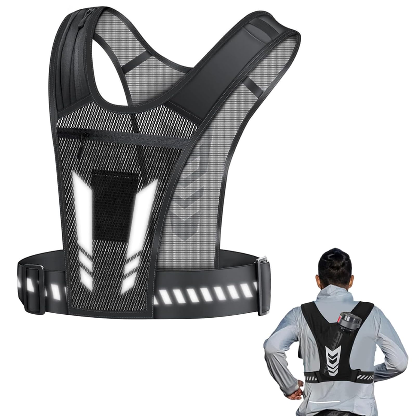 Chaleco para Correr con Bolsillo, Gran Capacidad para Botella de Agua, Teléfono, Llaves y Auriculares, Diseño de Banda Reflectante, Ligero y Transpirable para Correr, Ciclismo, Gimnasio.