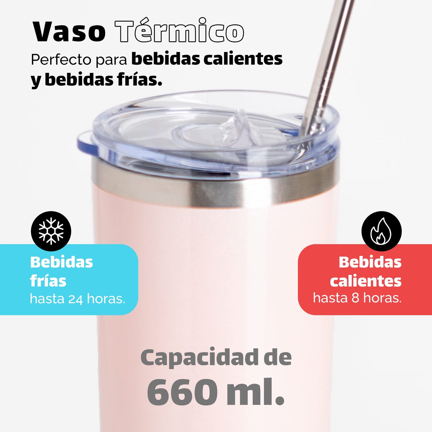 Vaso Térmico Norday Blush Antiderrame Doble Pared de Acero Inoxidable para Viaje 22 oz