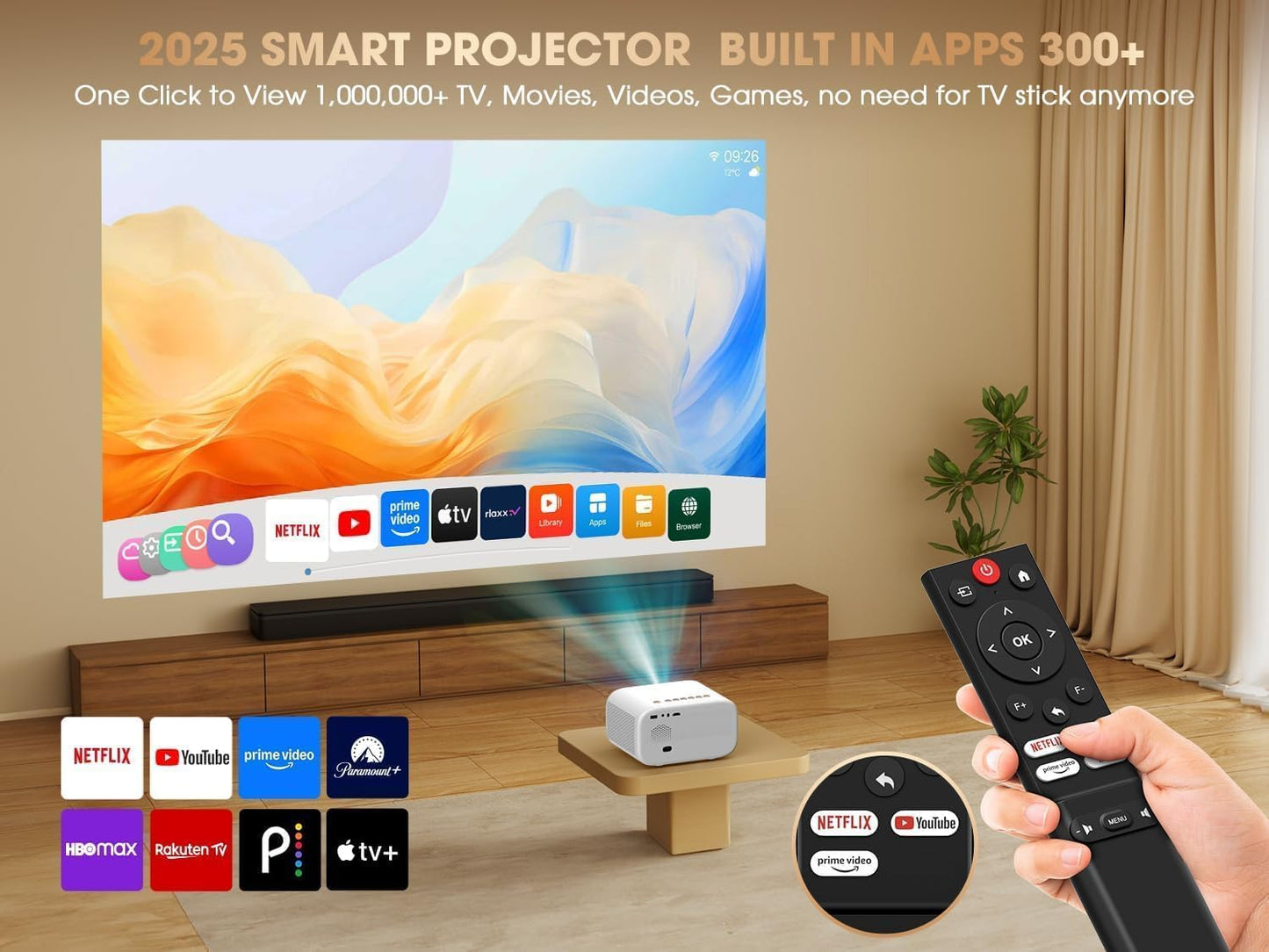 VIZONY [AutoFocus/Keystone] Proyector de TV Android 4K con Netflix integrado, VIZONY 800ANSI 5G WiFi Proyector para exteriores, proyector de películas en casa FHD con teléfono compatible con 4P4D/Zoom/PPT, 8000+ aplicaciones