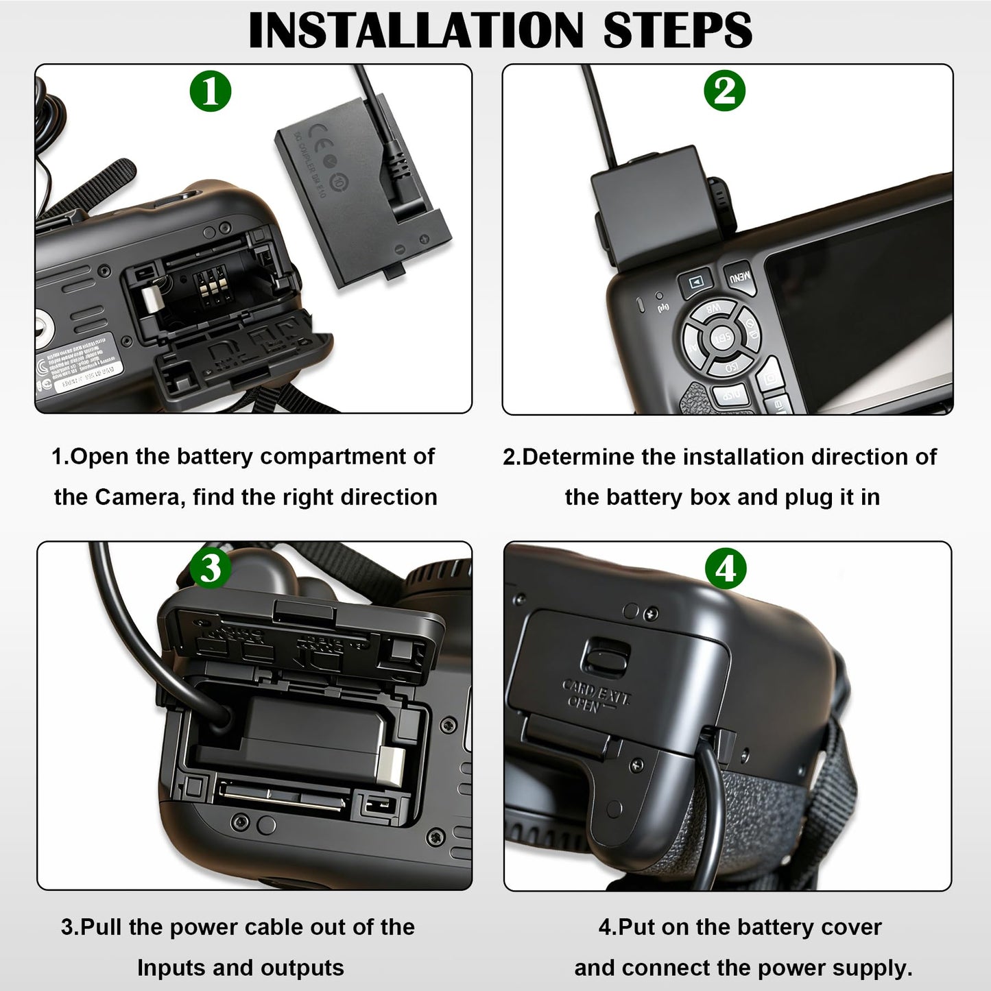 ACK-E10 DR-E10 Kit de adaptador de corriente CA y acoplador DC de repuesto para batería LP-E10 y cargador LC-E10 para cámaras Canon EOS Rebel T3 T5 T6 T7 T100, Kiss X50 X70, EOS 1100D 1200D 1300D