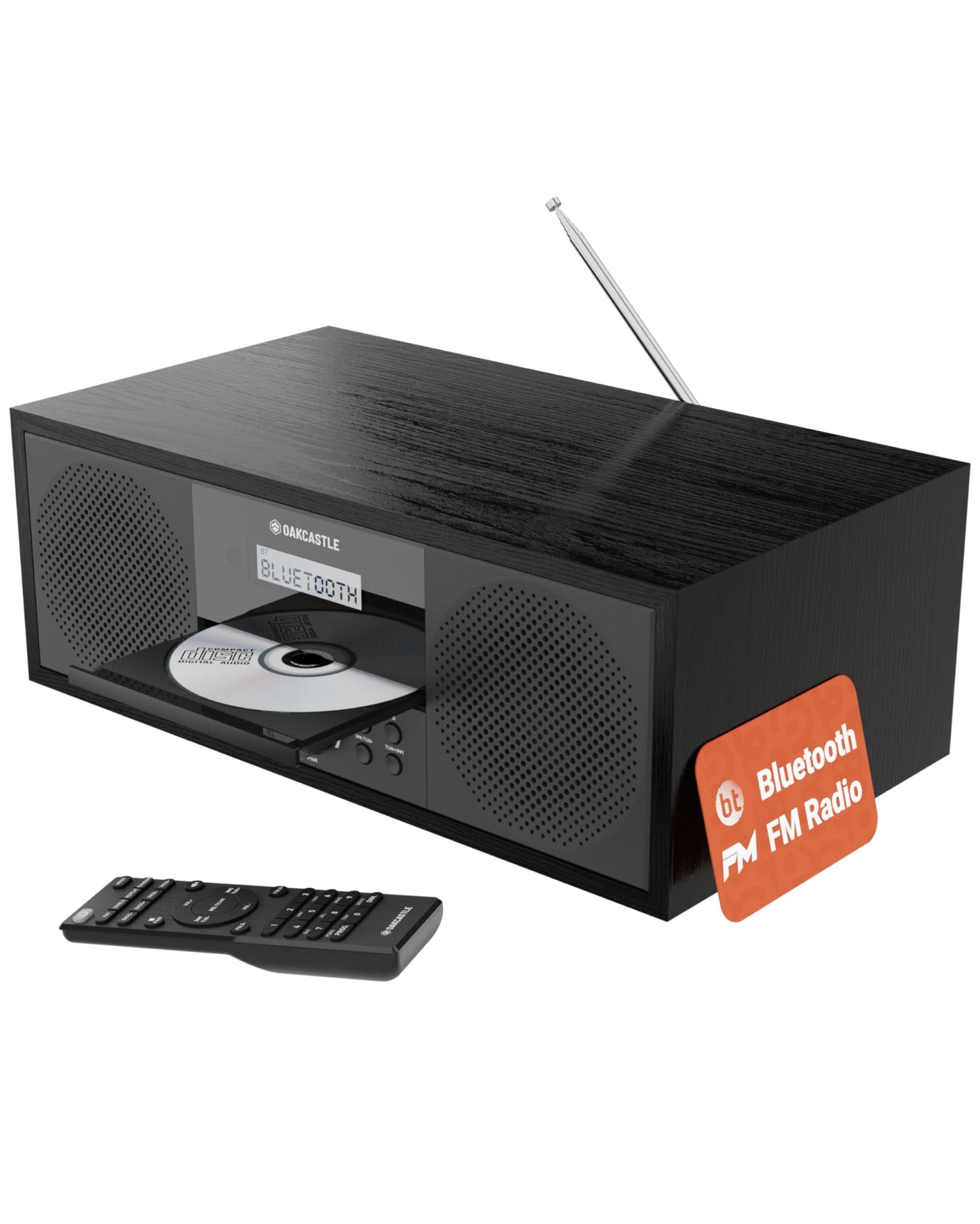 Sistema estéreo Bluetooth 5.2 para el hogar | Potente reproductor de CD de 60 W con altavoces estéreo integrados y control remoto | Reproducción USB y AUX | Radio FM, 30 preconfiguraciones