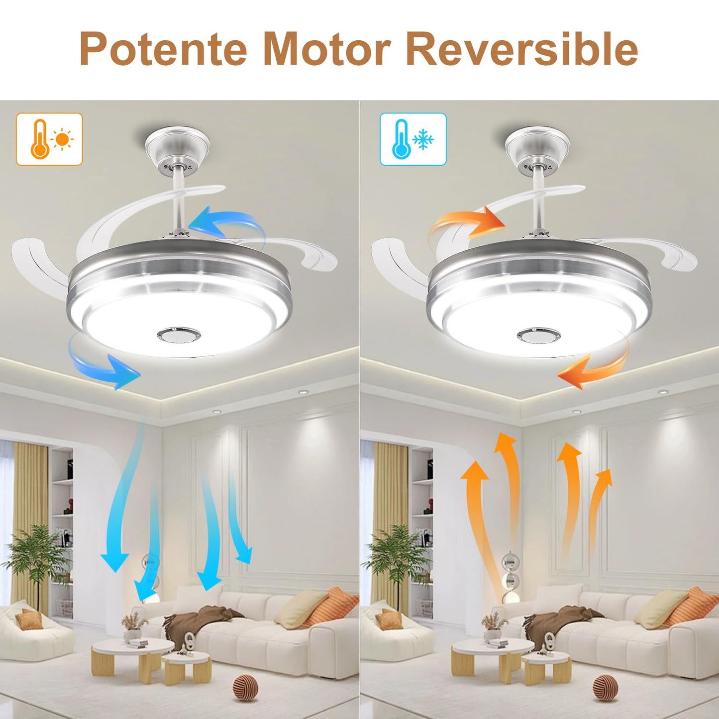 CANMEIJIA Ventilador de Techo con Luz y Control Remoto&App,Abanico de Techo con Luz Modernos 80W,Lampara de Techo con Ventilador Música Bluetooth Altavoz Velocidad del Viento/Brillo Ajustables,Ø48CM