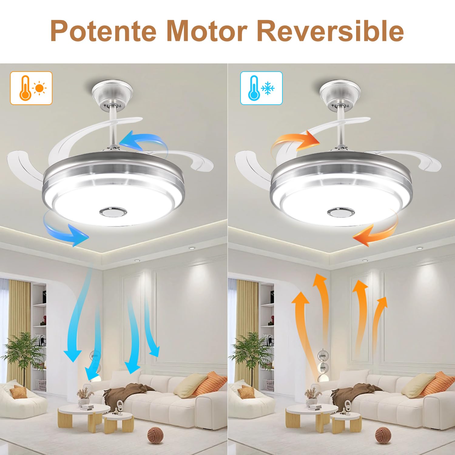 CANMEIJIA Ventilador de Techo con Luz y Control Remoto&App,Abanico de Techo con Luz Modernos 80W,Lampara de Techo con Ventilador Música Bluetooth Altavoz Velocidad del Viento/Brillo Ajustables,Ø48CM
