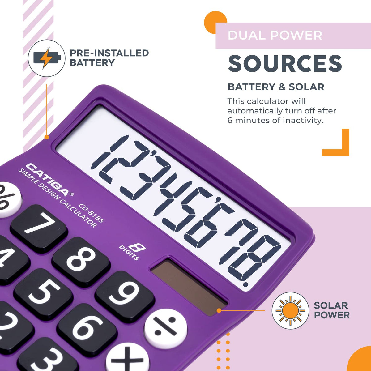 Calculadora Básica CATIGA Negra Energía Solar 8 Dígitos LCD Botones Grandes