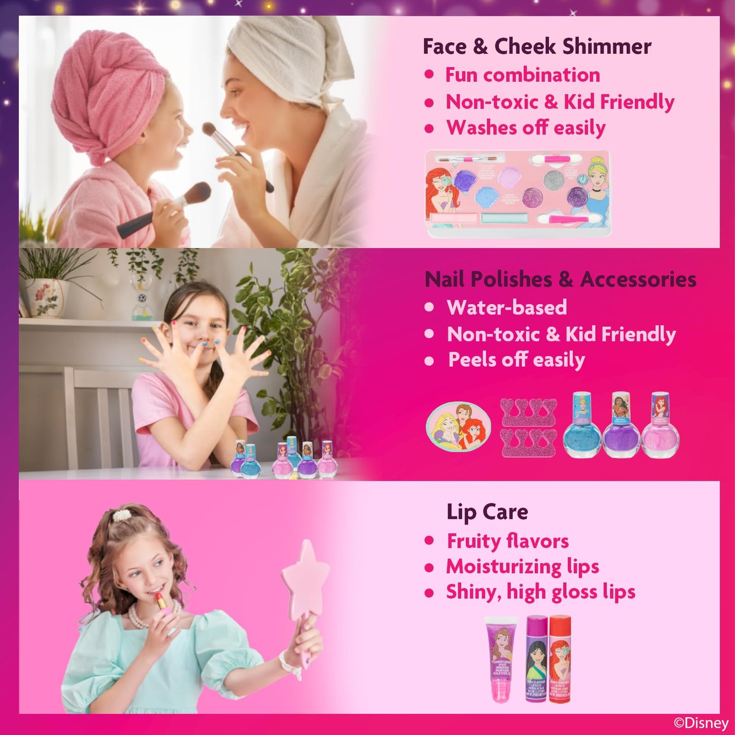 Disney Princess Set de Maquillaje para Niñas Gloss y Esmalte con Maletín de Belleza