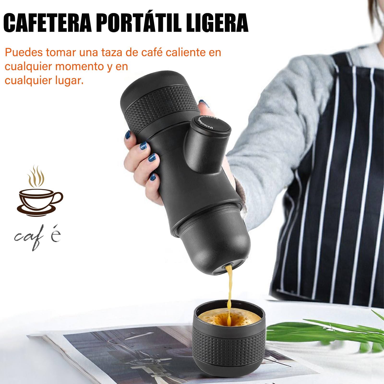 Cafetera Manual TYEGDAVD Negro con Taza Incluida para Camping y Viajes