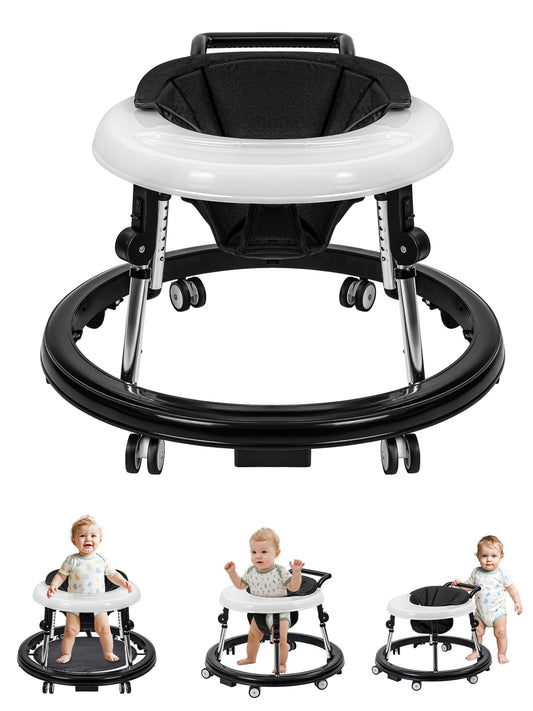 Baby Walker with Wheels, Activity Center with Mute Wheels Anti-Rollover, 5 Height Adjustable Foldable Baby Walkers for Boys and Girls from 6-18 Months with Footrest