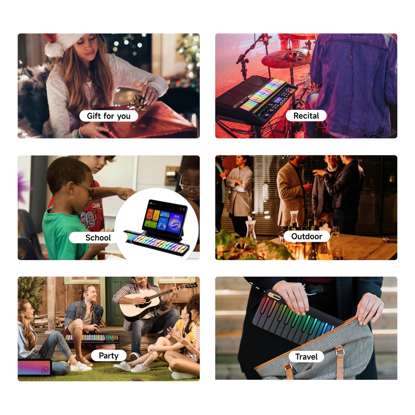 Teclado Digital Inteligente POPUPIANO Negro con Teclas Iluminadas y Driver MIDI, para Aprendizaje y Composición