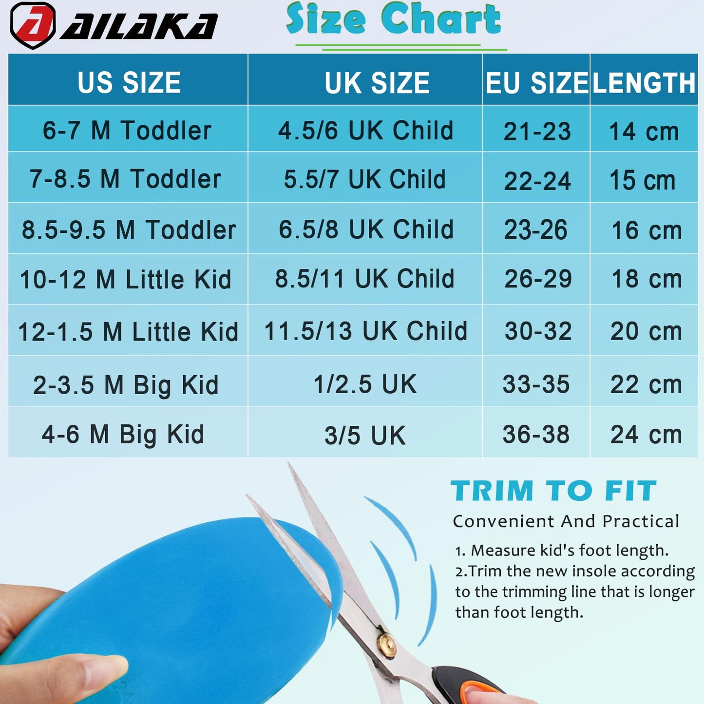 Ailaka Plantillas ortopédicas para niños, plantillas de apoyo de arco para zapatos, inserciones de espuma sintética para pies planos, fascitis plantar, alivio del dolor de pies y talón
