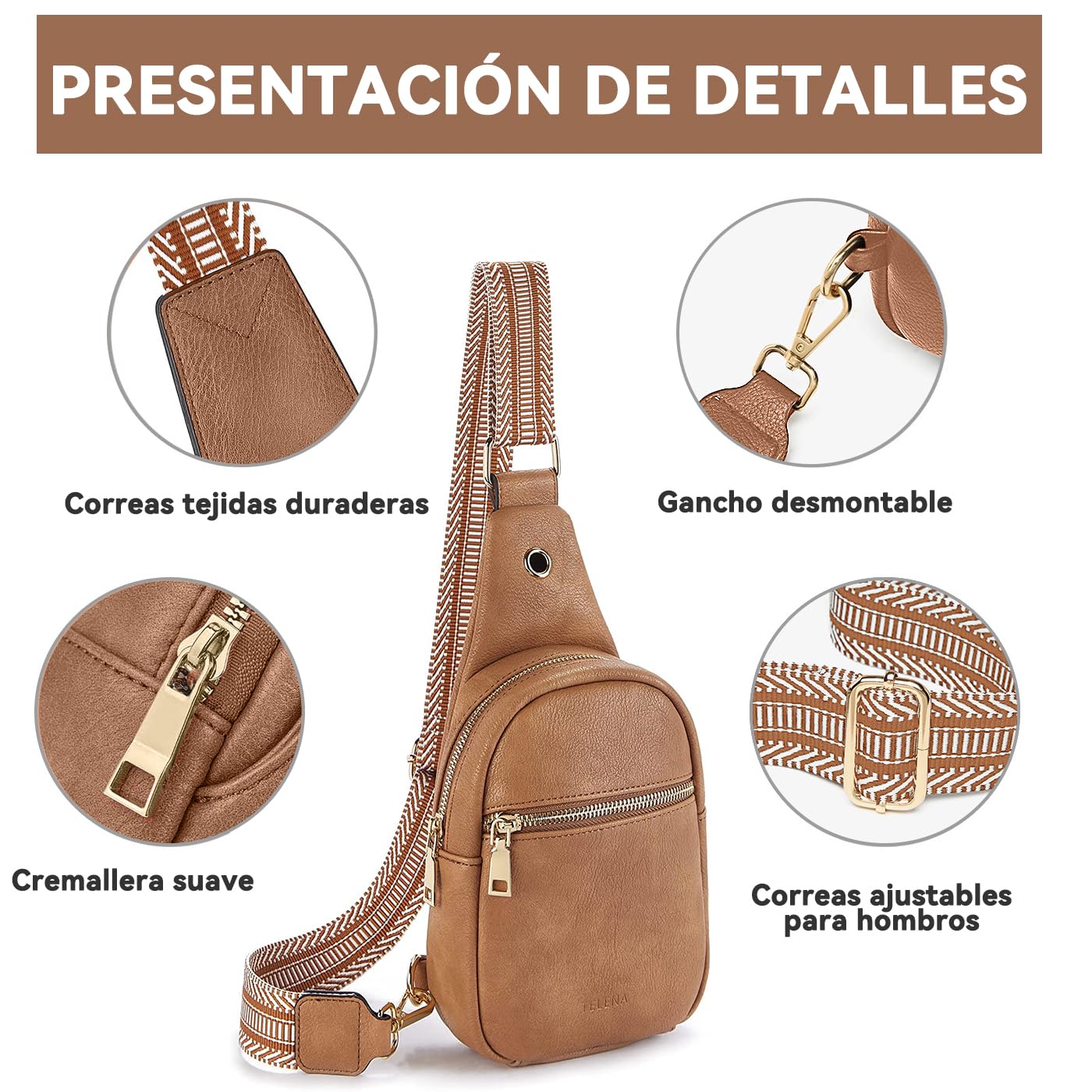 Riñoneras para Mujer, Bolso Bandolera de Piel para Mujer, Riñonera Moda Deportiva con Correa Ajustable de Hombro, Bolso Bandolera para Mujer para los Desplazamientos diarios, Fitness, Viajes