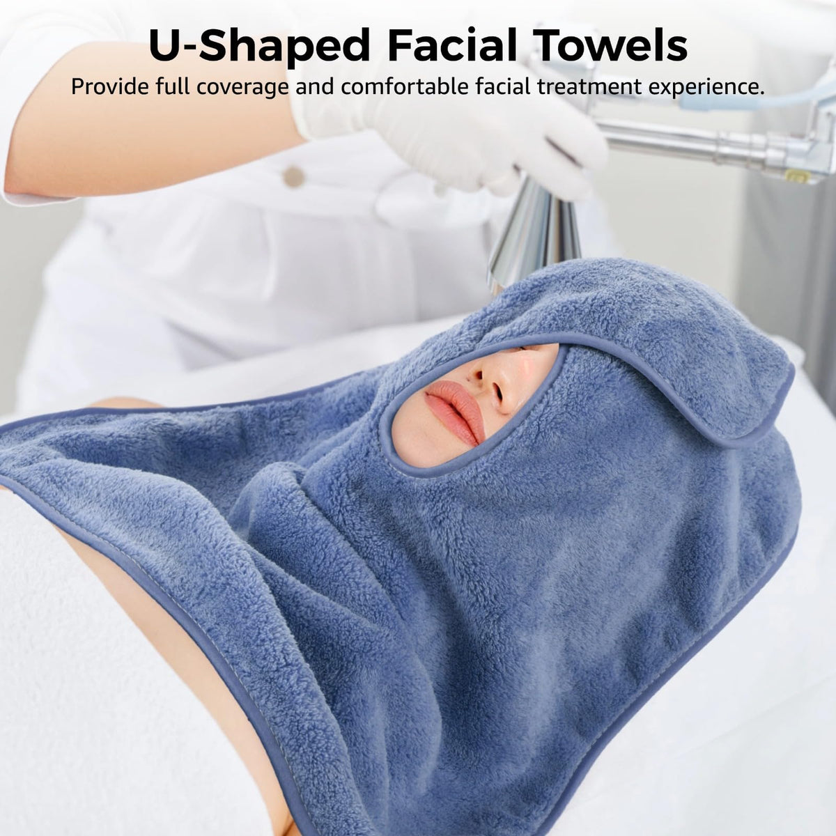DIMEGON 12 toallas faciales en forma de U, diseño dividido, toalla suave de esteticista, toalla de limpieza de masaje de tallo facial, paño facial de forro polar coral para salones de belleza, cuidado