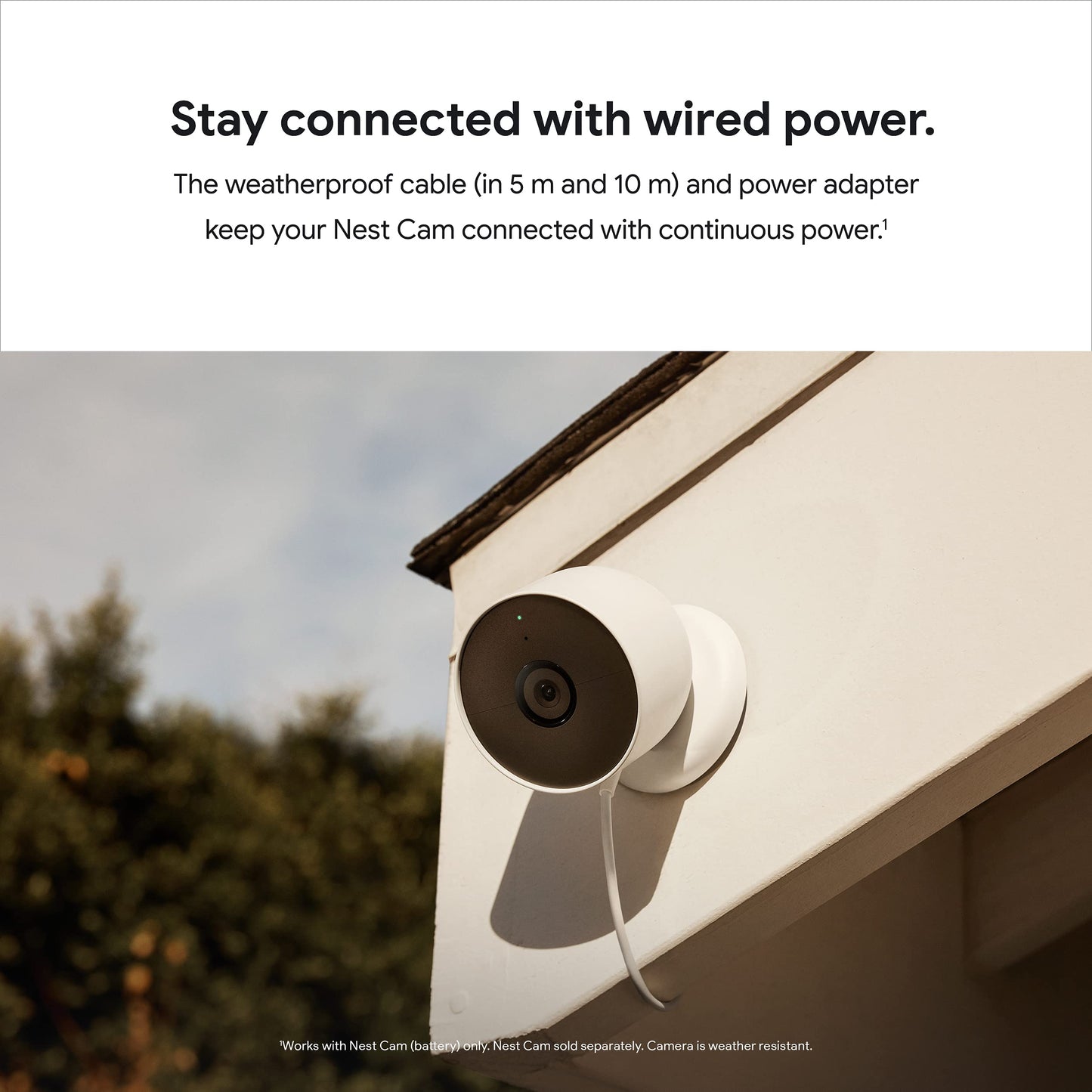 Google Nest CAM - Cable Resistente a la Intemperie para Nest CAM (batería) - Nieve - 5 m