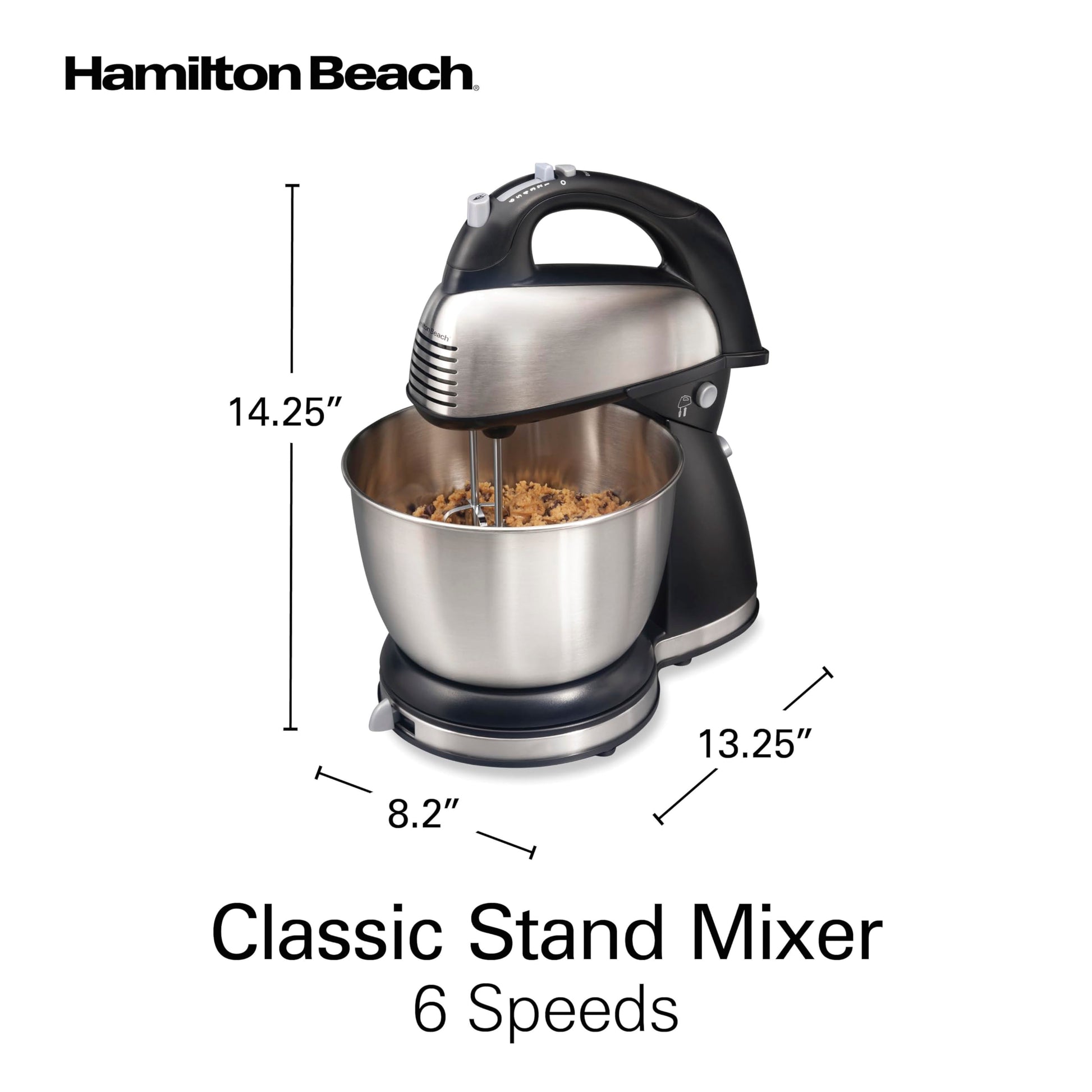 Hamilton Beach 64650 Mezclador clásico de 6 velocidades, de acero inoxidable, tazón de 4 cuartos y accesorios