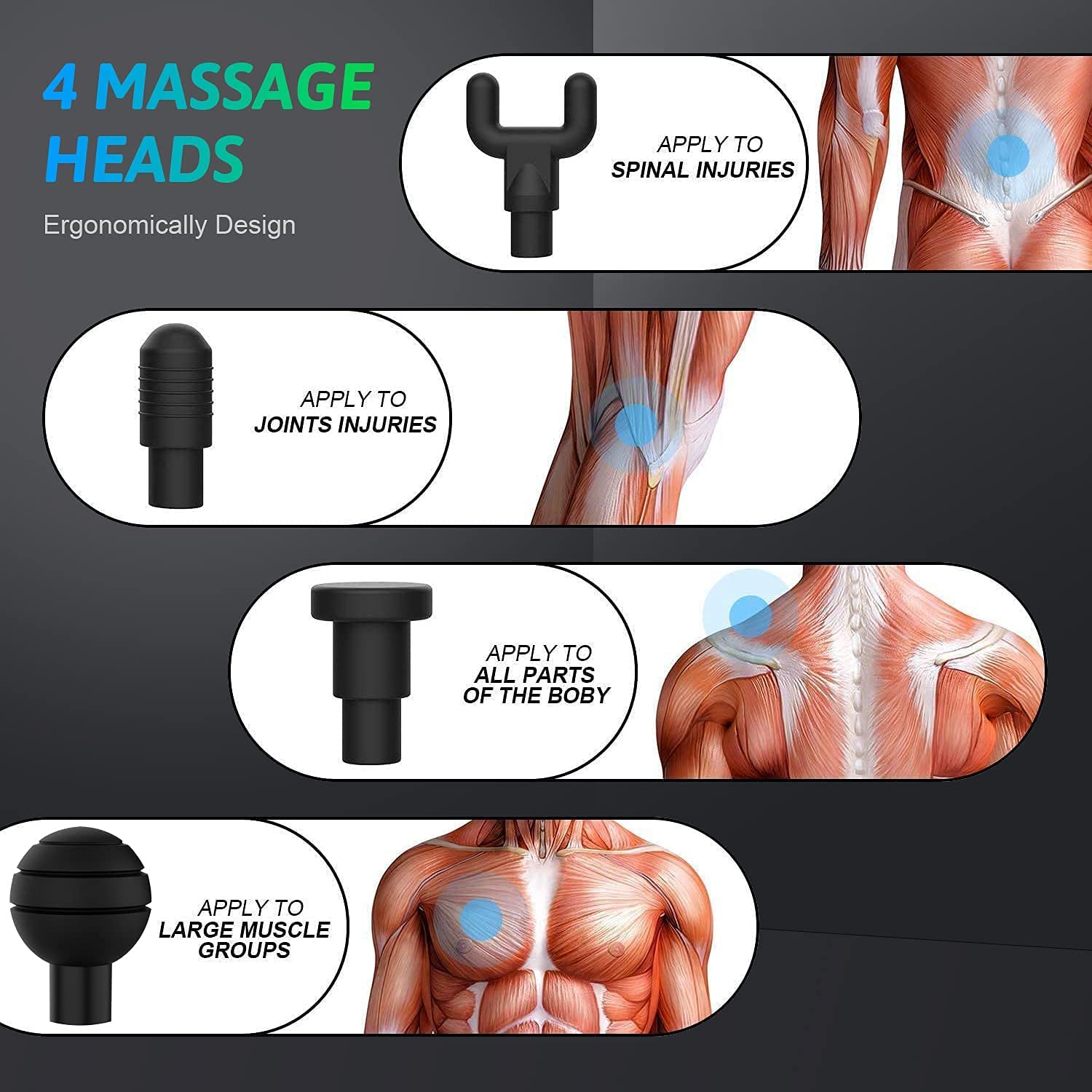 Pistola de Masaje Muscular, Cotsoco Handheld Deep Tissue Massage Gun, Masajeador Muscular de Tejido Profundo para Relajar Los Músculos Aliviar el Dolor, 4 cabezales y 6 Velocidades Ajustables(Plateado)