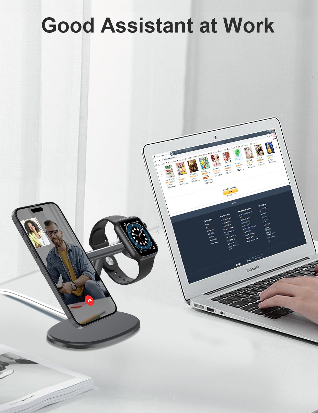 Soporte de Carga EWA MagSafe Negro con Ángulo de Visión Ergonómico para iPhone y Apple Watch