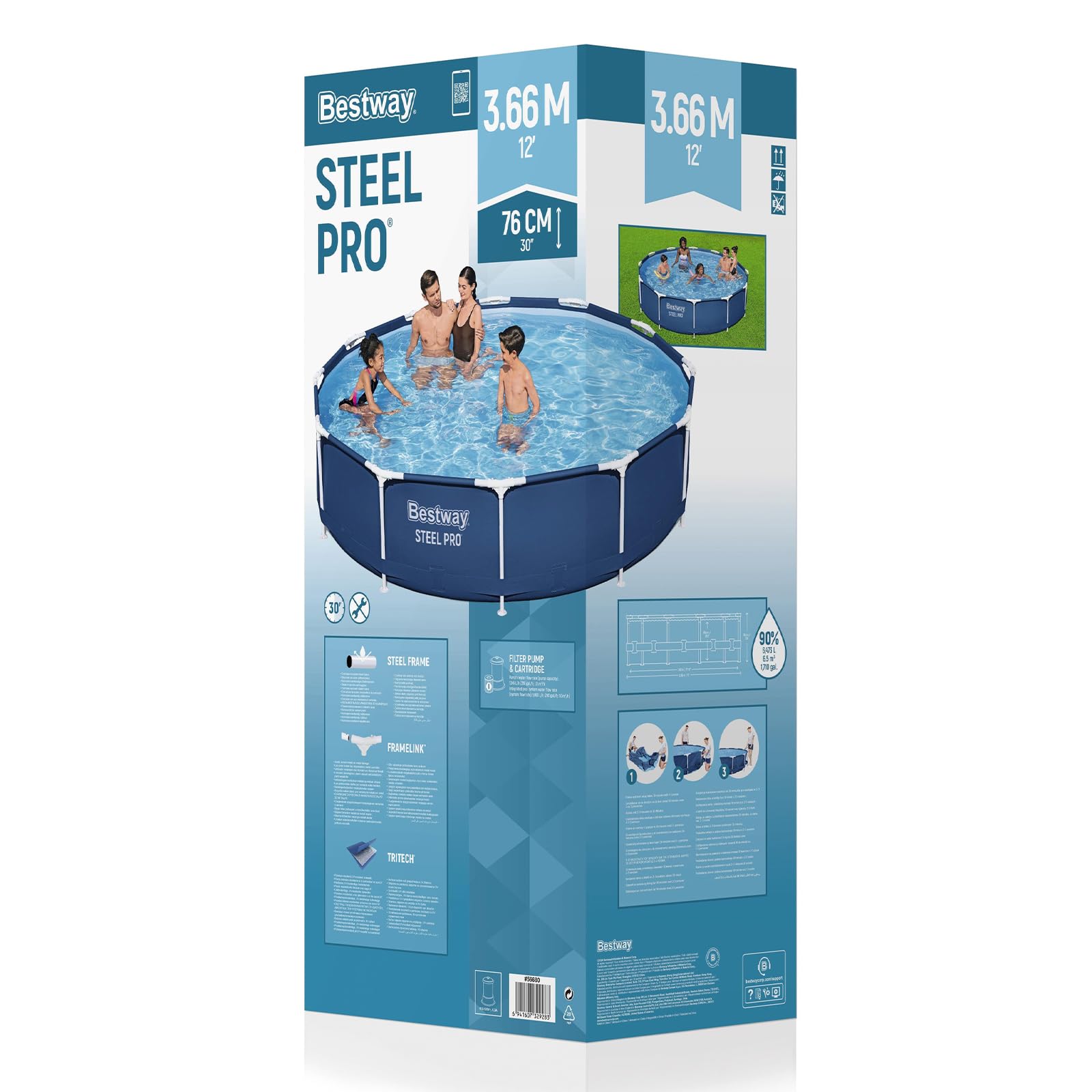 Bestway Steel Pro - Juego de piscina redonda sobre el piso de 12 x 30 pulgadas, incluye bomba de filtro de 330 galones