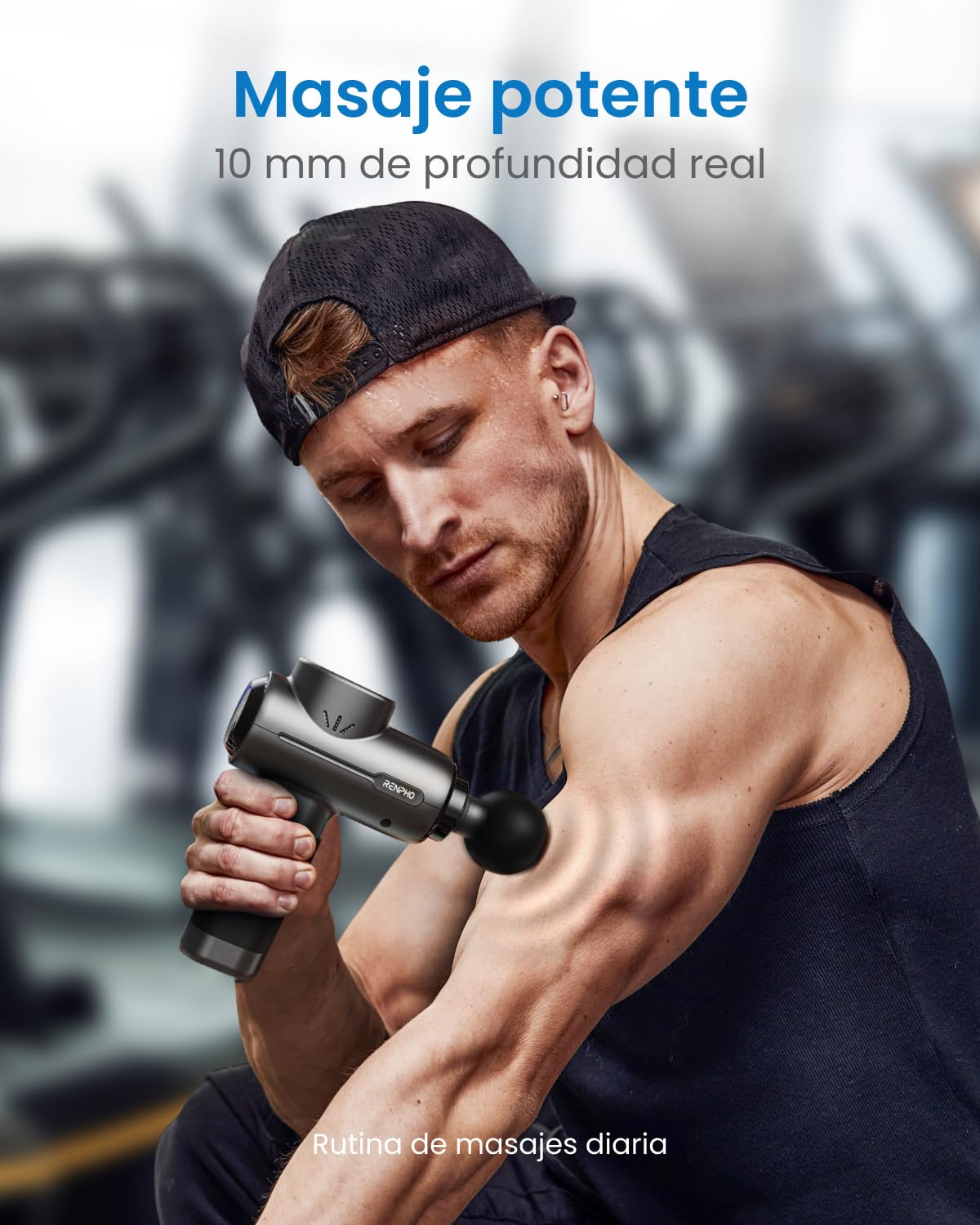 RENPHO Pistola de Masaje Masajeador Muscular Eléctrico de Percusión Massage Gun Pistola Masajeadora Muscular, Espalda Cuello Hombro y relajar el cuerpo, Regalo Para Hombre, Negro