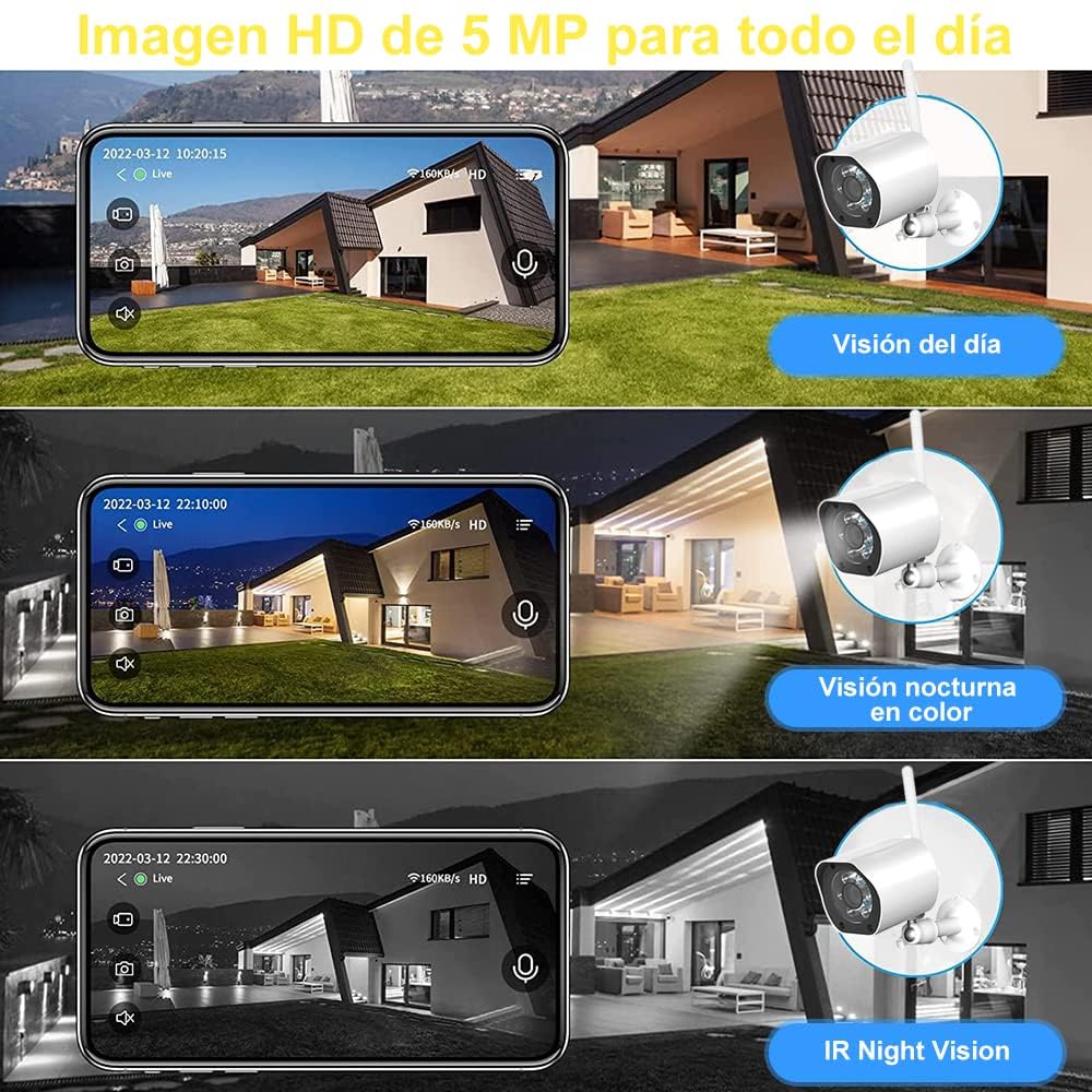 Cámara de Seguridad Exterior KAMYSEN WiFi IP66 Impermeable con Visión Nocturna y Audio Compatible Android/iOS