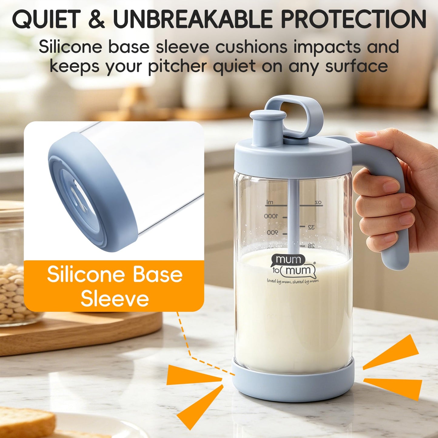 MUM TO MUM - Jarra de mezcla de vidrio de borosilicato de 32 onzas, jarra de leche materna de vidrio, recipiente de almacenamiento de leche, jarra de fórmula para bebé (verde claro)