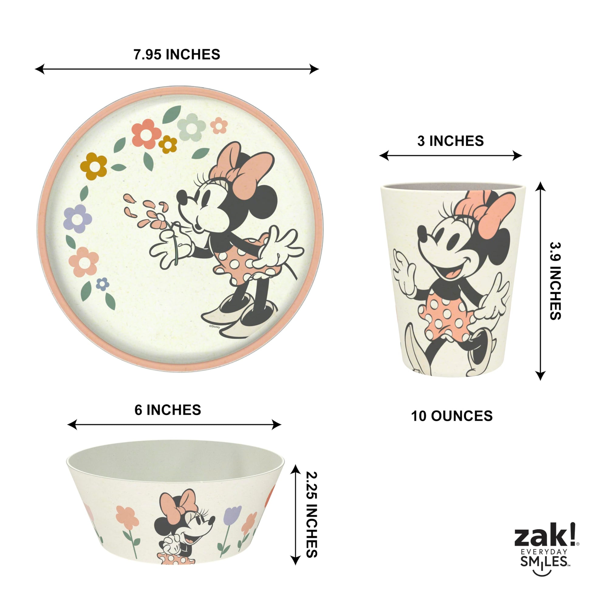 Juego de Vajilla Disney Zak Designs Bambú Sostenible Minnie Mouse para Niños