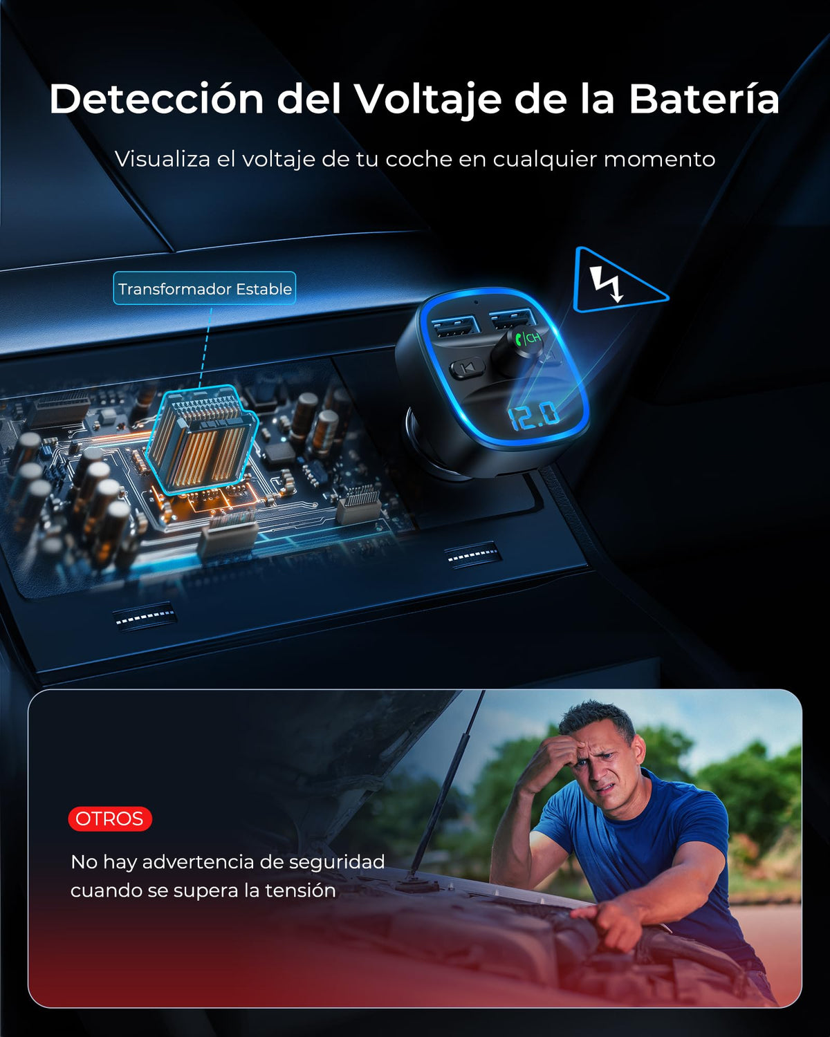 Transmisor FM Bluetooth LENCENT para Auto Reproductor Música
