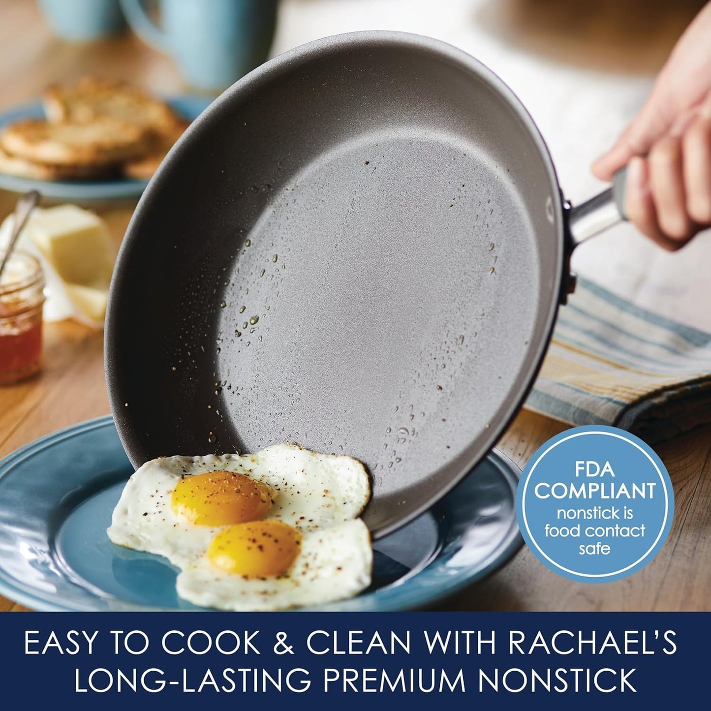 Juego de Cocina Antiadherente de Porcelana Esmaltada Dura Rachael Ray Sea Salt Gray 12 Piezas