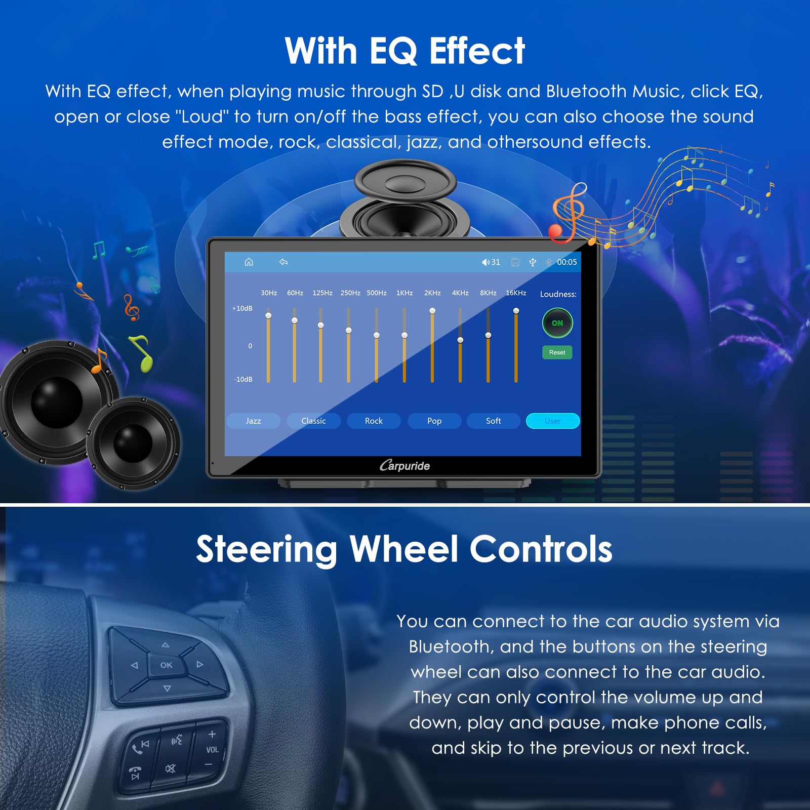 CARPURIDE 2025 - visualización de reproducción de coche de 9 pulgadas para coche, compatible con Apple CarPlay, Android Auto y Mirror Link - Audio Bluetooth, navegación, Siri, FM, AUX