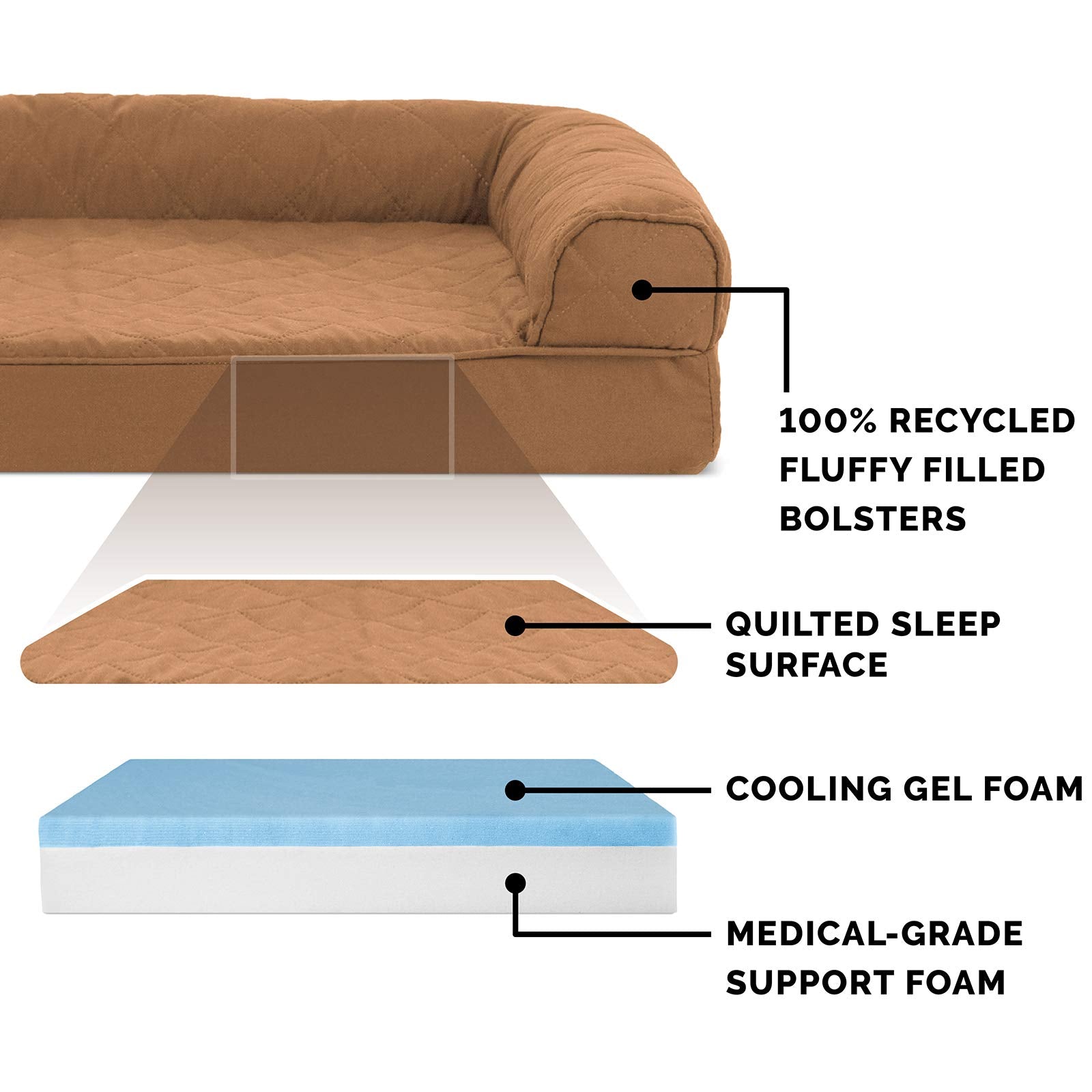 Furhaven Pet - Cama para perros | Gel refrescante, espuma viscoelástica, acolchada, tipo sofá, cama para perros y gatos, marrón tostado, mediana