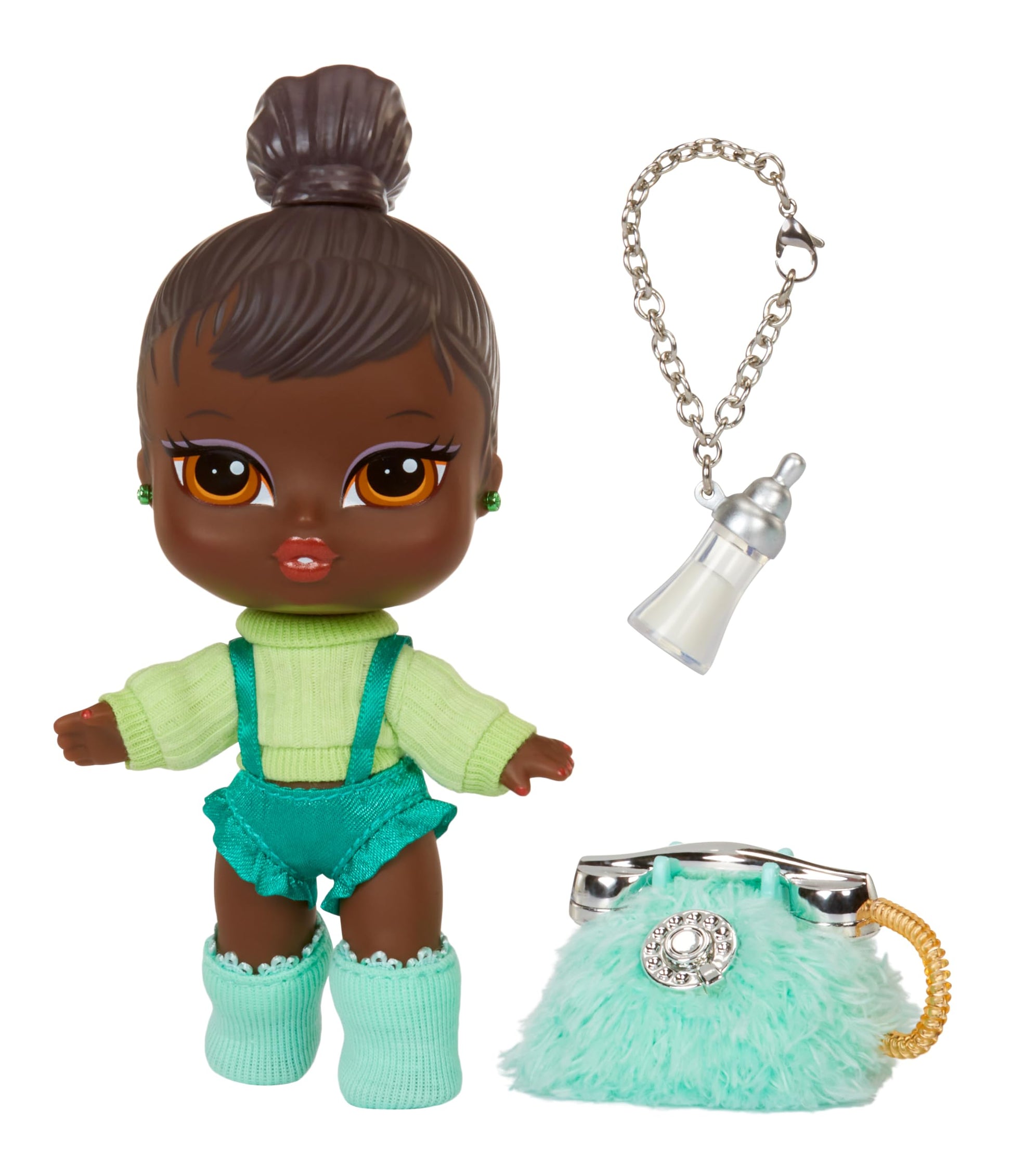 Bratz Muñeca Babyz Runwayz - Felicia - Coleccionable con Accesorios - Incluye un Collar Que Funciona como Llavero - Regalo Ideal para Niñas