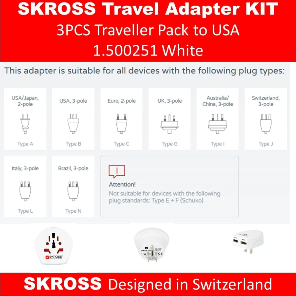 Kit de Enchufe Adaptador de Viaje Skross Blanco para Viaje