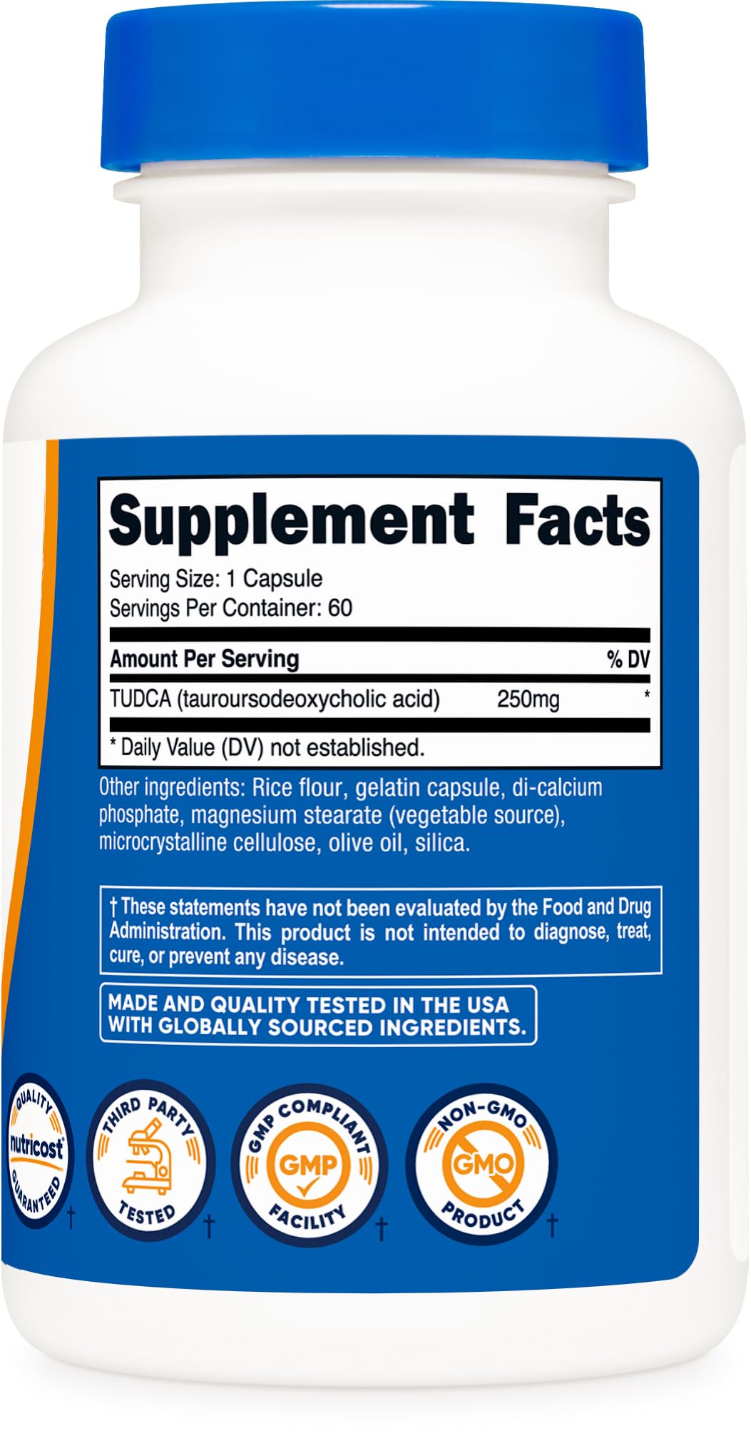 Suplemento Nutricost Tudca 250mg sin Gluten ni OGM Calidad Premium