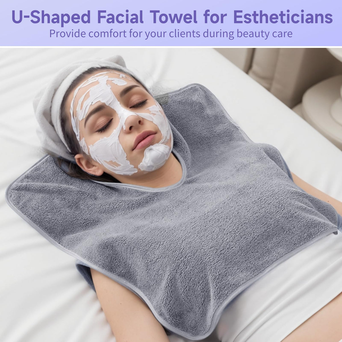 DIMEGON - 12 toallas faciales en forma de U, diseño dividido, toalla suave de estético, paño facial de forro polar coral para salones de belleza, cuidado de la piel, centros de spa, gris
