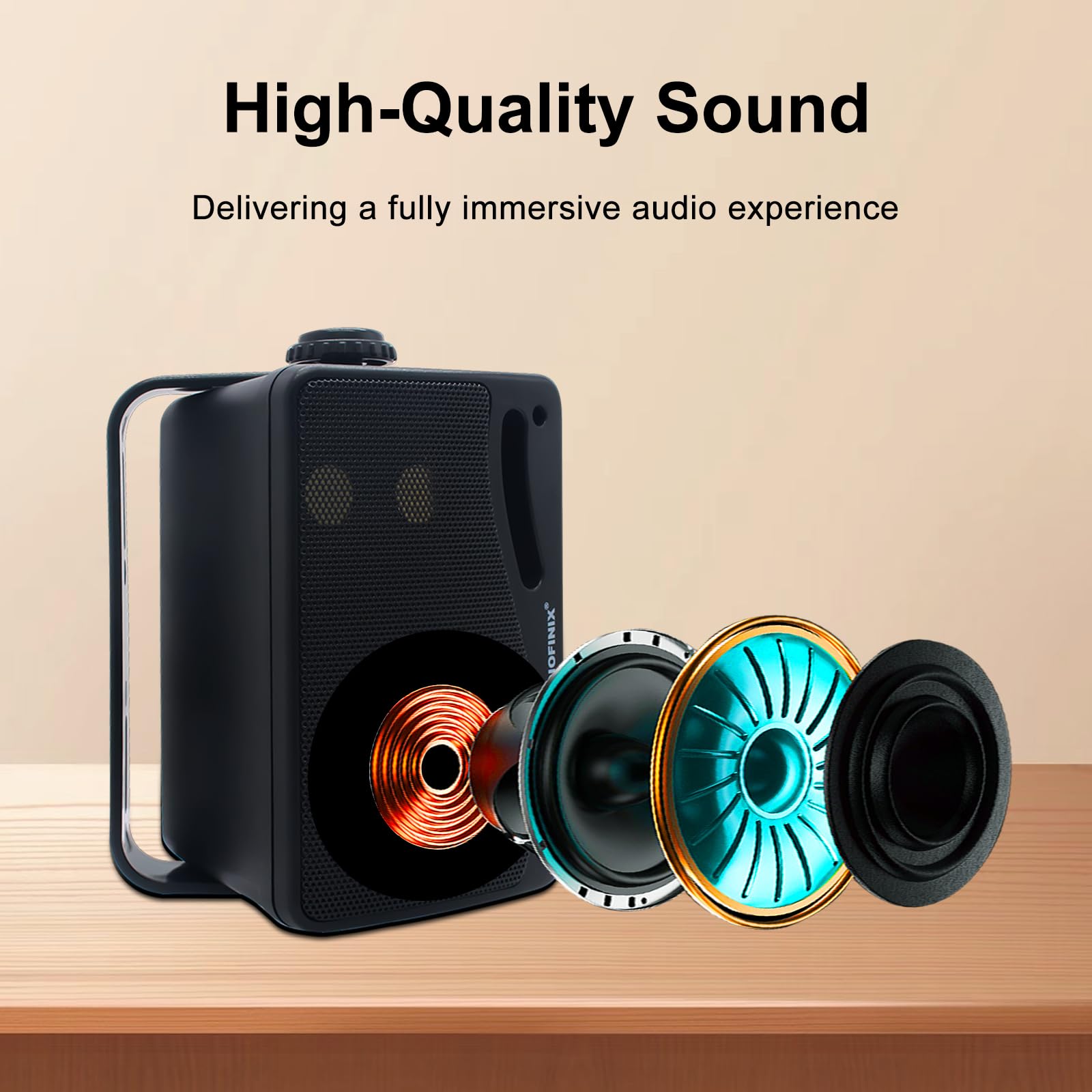 STUDIOFINIX - Altavoces Bluetooth para exteriores de 3.5 pulgadas, impermeables, cableados, 3 vías, 200 W, actualizados, altavoces de montaje en pared, ideal para uso en patio, cubierta, interior y