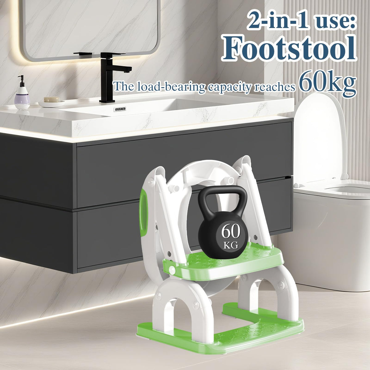 CUXFLS - Asiento de entrenamiento para ir al baño con escalera para niños pequeños, inodoro de entrenamiento ajustable 2 en 1 para niños y niñas con protector contra salpicaduras, cojín impermeable