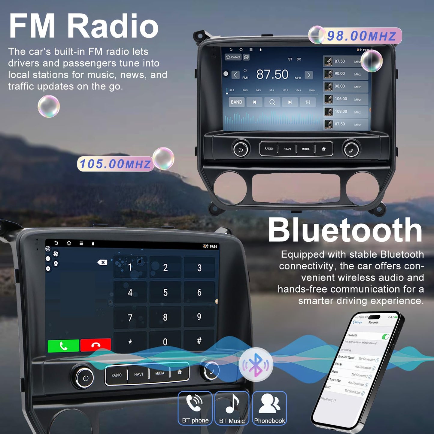 Radio de Coche 4G+64G 10'' Estéreo para Chevrolet Chevy Silverado 1500/2500/3500 2014-2018, GMC Sierra 1500/2500/3500 2014-2018, Pantalla Táctil, CarPlay/Android Auto GPS FM Bluetooth WiFi Cámara