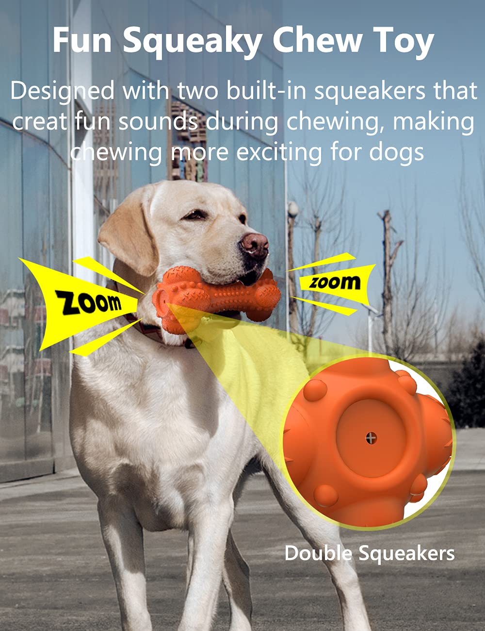 Juguete masticable para perros chirriantes para masticadores agresivos de raza grande, hueso de goma indestructible con cepillo de dientes para limpieza de dientes de perros grandes y medianos