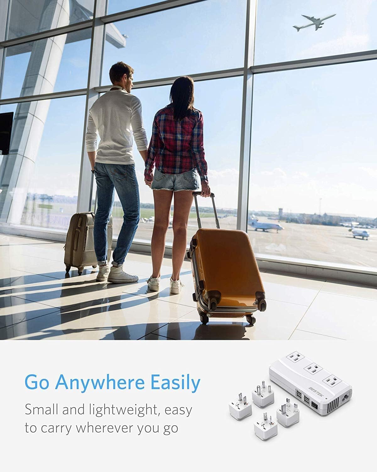 BESTEK - Adaptador Universal de Viaje de 100 a 220 V a 110 V, convertidor de Voltaje de 250 W con Carga USB de 6 A, 4 Puertos, 3 enchufes de CA y Adaptador de Enchufe EU/UK/AU/EU/India en Todo el