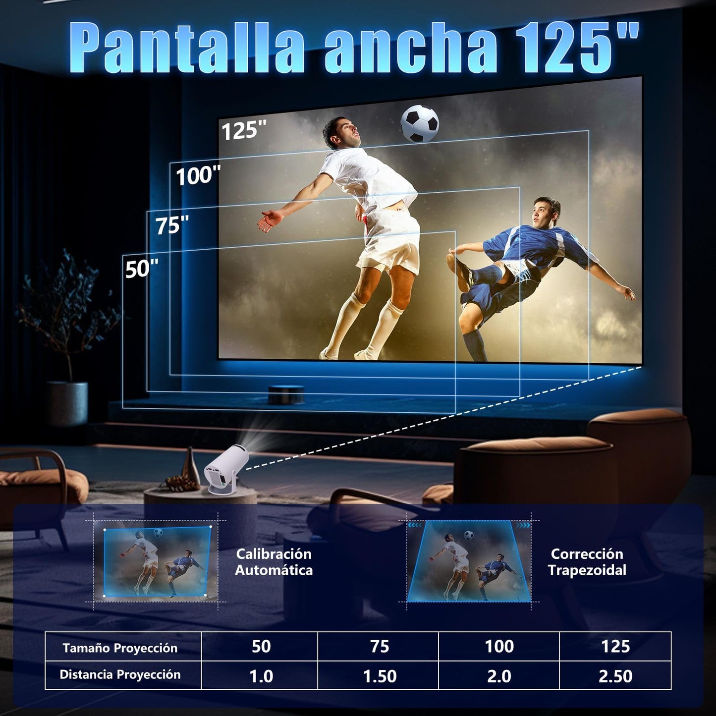 Mini Proyector AOSO Blanco con WiFi 6 y Bluetooth 5.0 para Cine Exterior