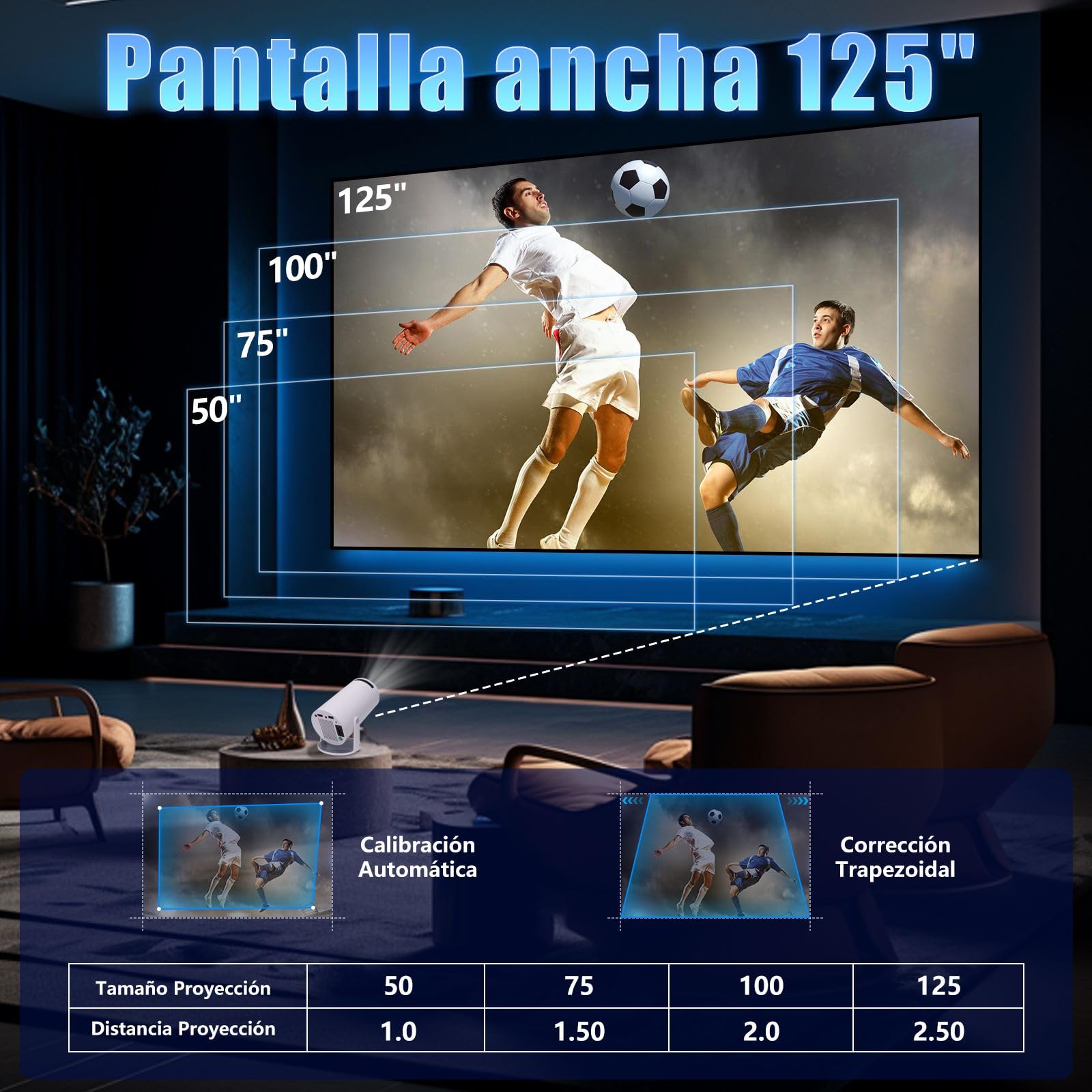 Mini Proyector AOSO Blanco con WiFi 6 y Bluetooth 5.0 para Cine Exterior