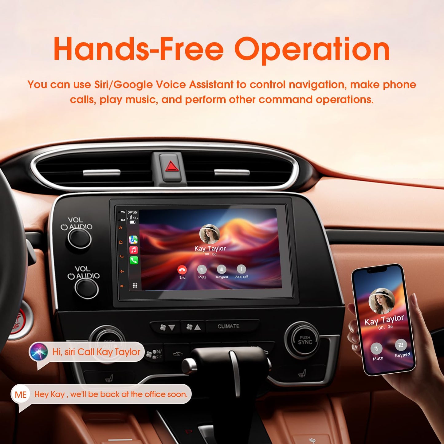 Haudio Estéreo de coche doble din, visualización táctil HD de 7 pulgadas con Apple Carplay y Android Auto, enlace espejo, Bluetooth 5.4, SWC, subwoofer, 5.1 CHN, cámara de respaldo, 2+64 GB, receptor
